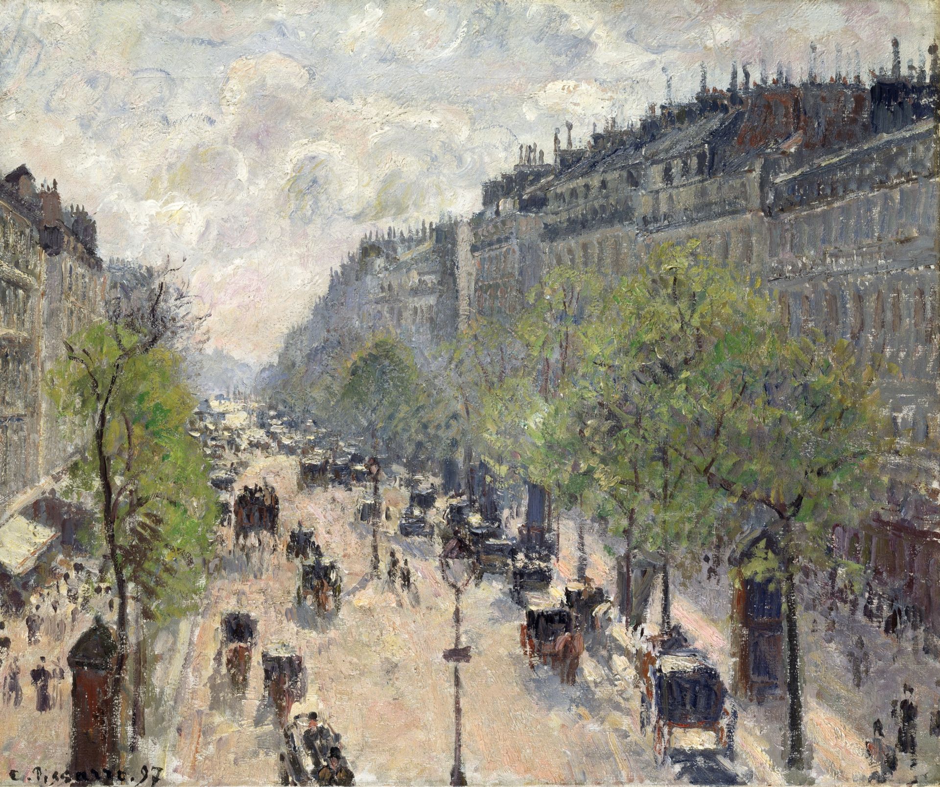 Camille Pissarro,
Boulevard Montmartre, Lente,
1897, olieverf op doek,
Museum Langmatt, Stichting Langmatt Sidney en Jenny Brown, Baden, Zwitserland