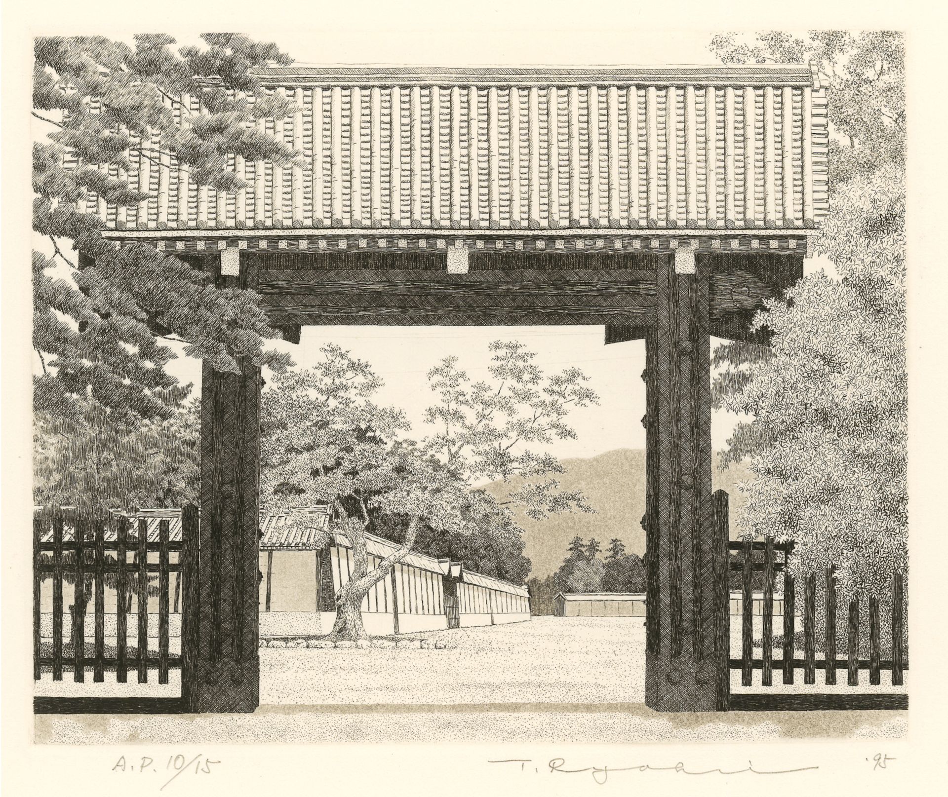 Keizerlijk Paleis, Hamaguri Poort, ets en aquatint, 17 × 21 cm, 1995