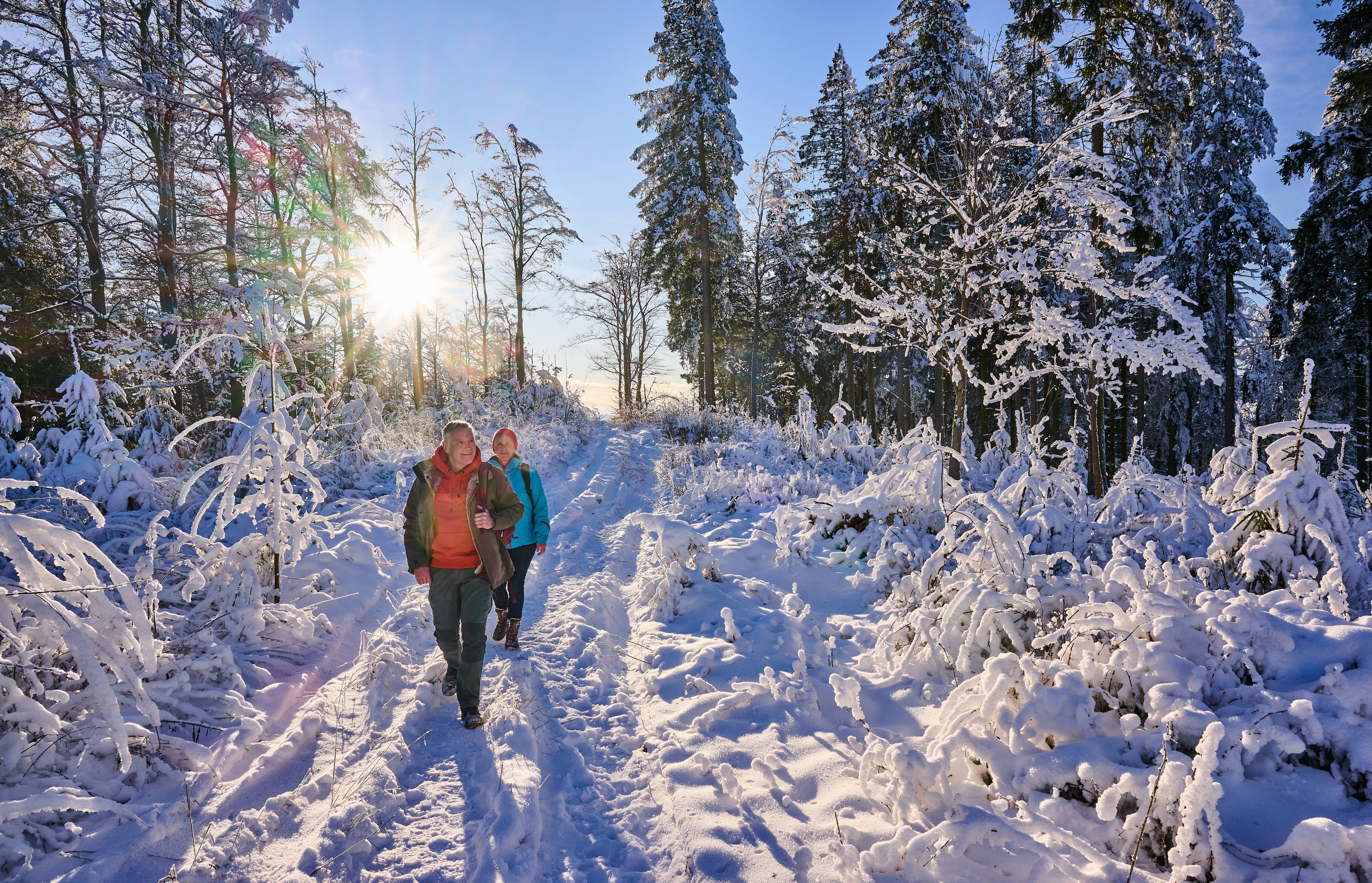 Twee wandelaars tijdens een winterwandeling